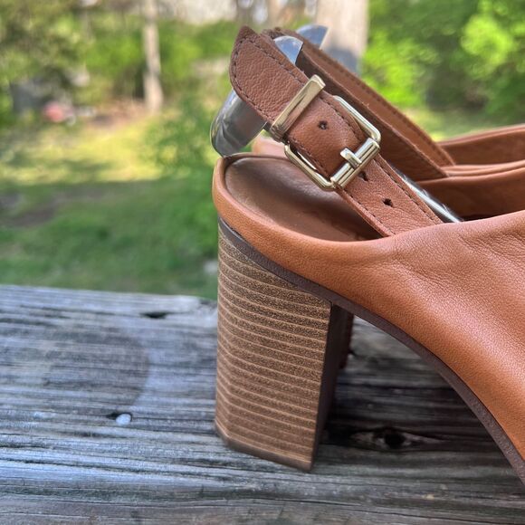 Aldo Brown Genuine Leather Peep Toe Chunky Heel Ankle Strap Size 8.5 Wood Heel - Picture 6 of 12